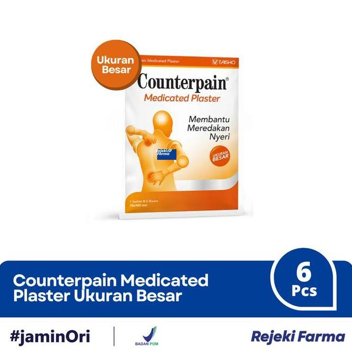 Counterpain Medicated Plaster Jumbo ukuran Besar 1 Strip isi 6 Lembar Sachet - Large Size Plester Ko