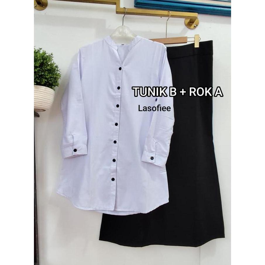 Sofi 6 -KUMPULAN one set SETELAN TUNIK PUTIH LASOFIE bahan katun Putih Atasan Baju Wanita Muslim Pan