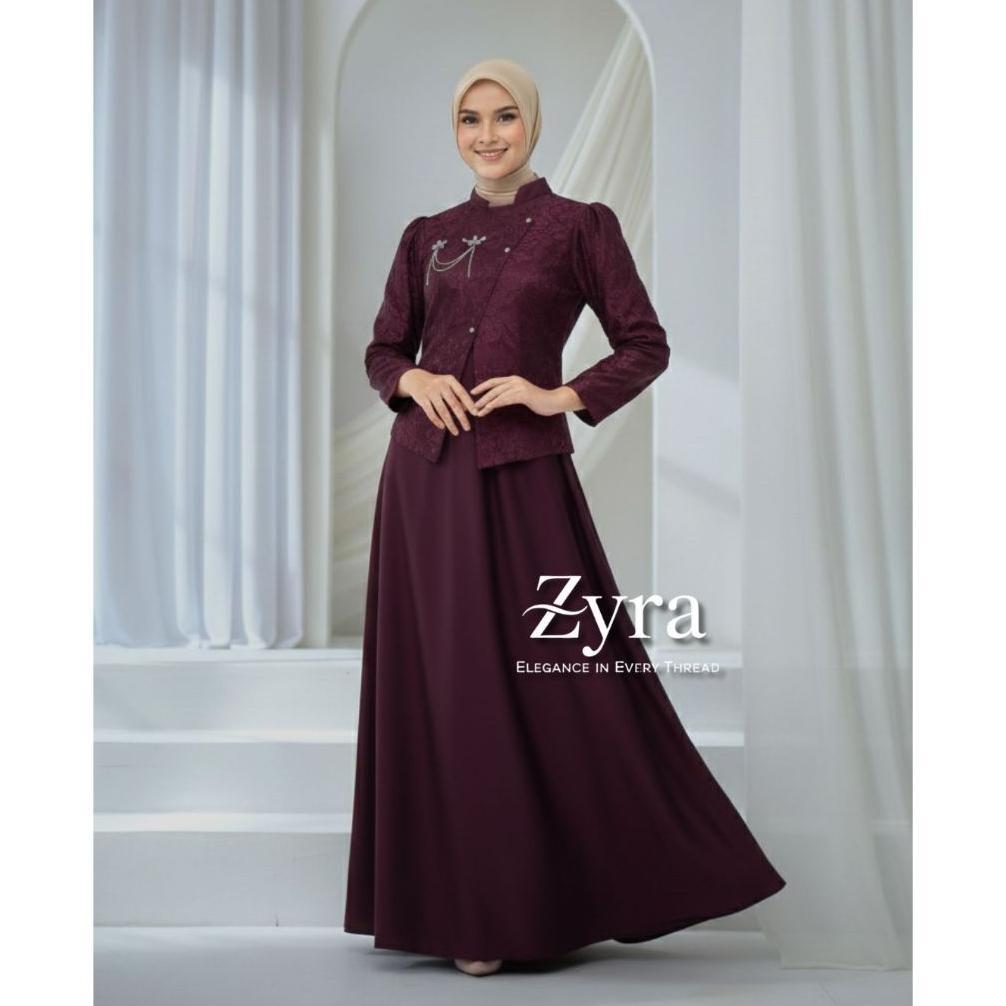 DISKON DRESS SAHARA GAMIS LEBARAN 2026 MODEL BARU SPECIAL BURGUNDY MAHOGANY SATIN BROKAT FULL PAYET 