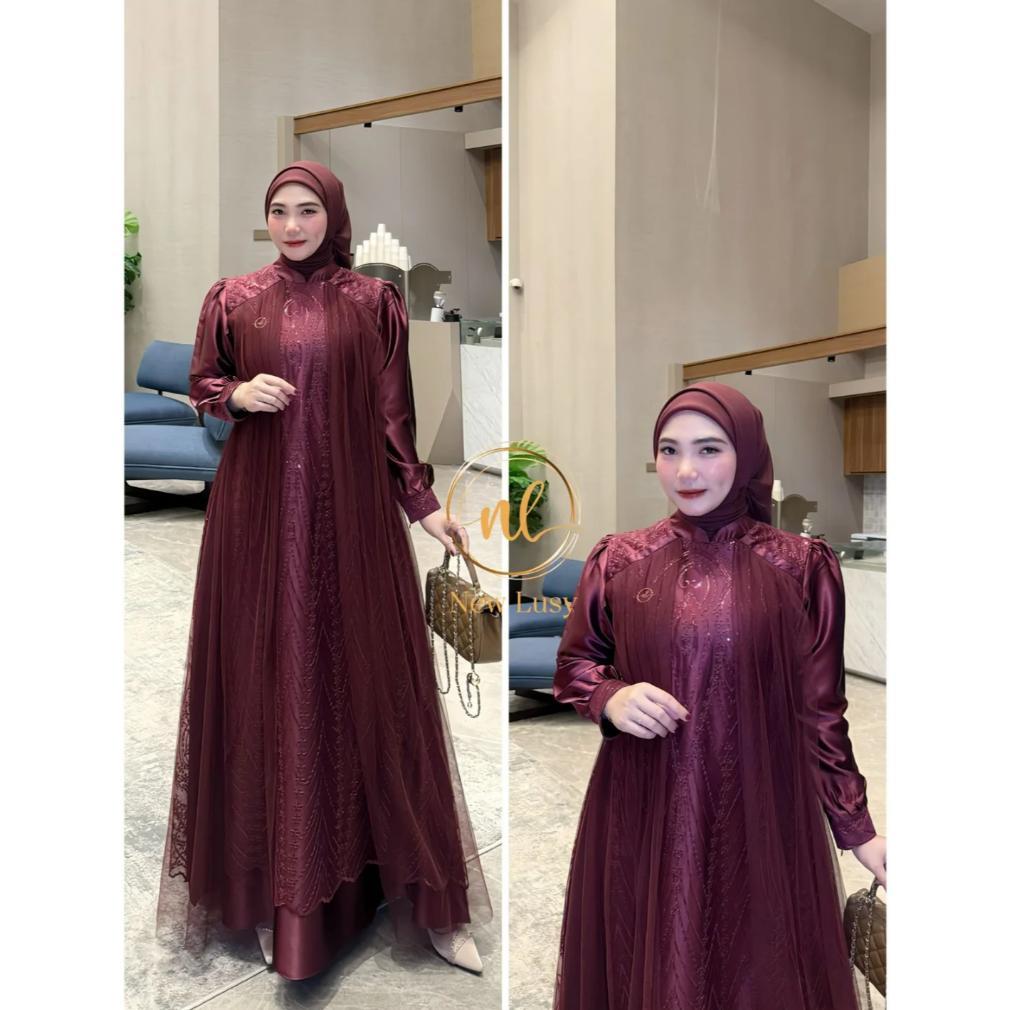 DISKON AULIA DRESS BRUKAT SATIN VELVET PREMIUM KOMBINASI TILLE SPARKEL GAMIS PESTA KONDANGAN SIMPLE 