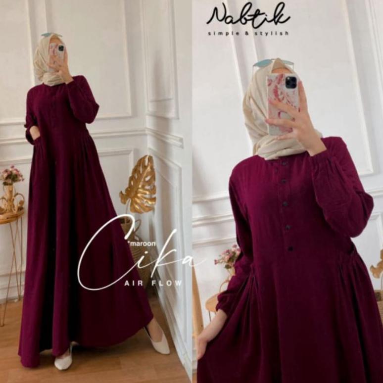 FREE ONGKIR GAMIS CIKA/ GAMIS CIKA NABTIK/GAMIS POLOS/ GAMIS PUTIH POLOS/GAMIS KRINGKLE AIR FLOW/GAM