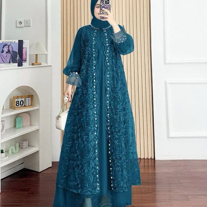 DI110 >> Maxi Lyodra Gamis pesta model terbaru Gamis kondangan bahan tile mutiara mewah baju pesta s