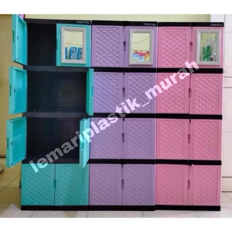 Cuci Gudang  Lemari Plastik Kaca / Lemari Baju Kaca / Lemari Rak Serbaguna Kaca