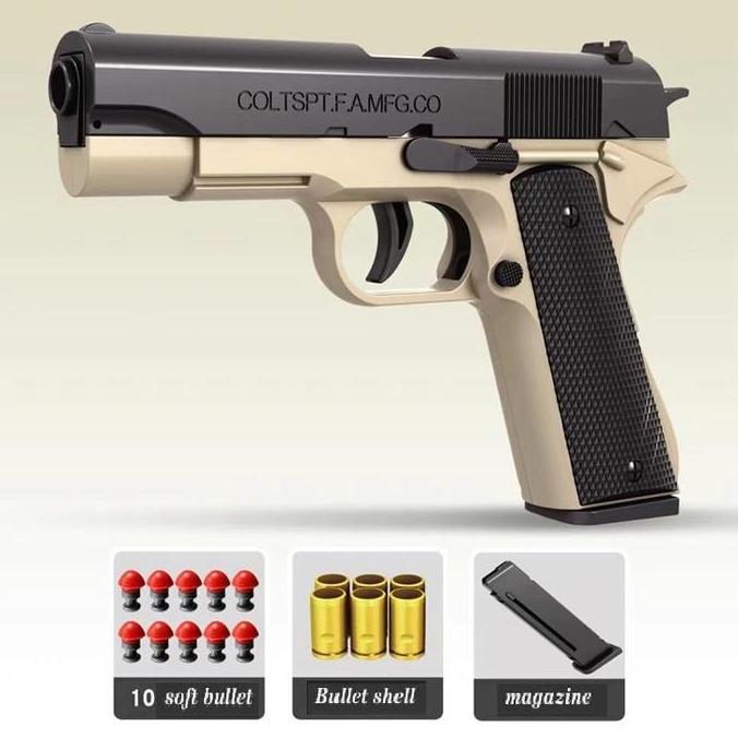 mz_fiktra - mainan colt m1911 classic auto ejecting dart blaster mainan plastik