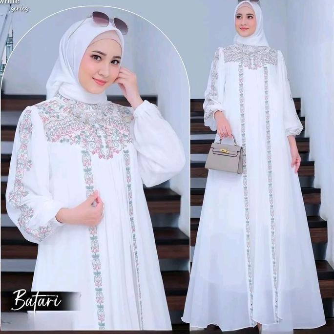 DF243 - Gamis Jumbo Ld 120 Batari Dress Bahan Ceruti Baby doll Mix Bordir Gaun Pesta Melayu Abaya Bo