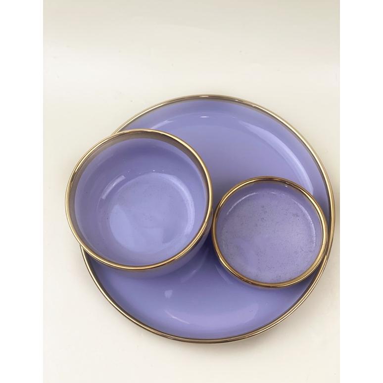 Diskont Ashome Piring Set 1 Orang Piring Makan Set Keramik Ungu Lilac Gold Isi 3 Pcs / Piring Set Ke