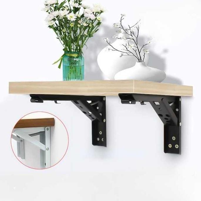 Homemid- Siku Engsel Lipat Rak Dinding Tembok Stainless Bracket Hook Siku Besi