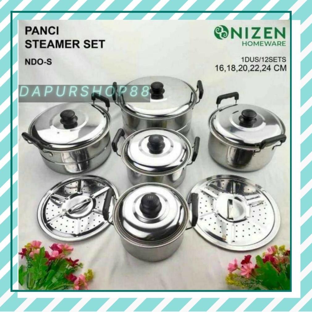 PANCI SET SUSUN 5 + STEAMER TUTUP STAINLESS - PANCI SET 5 SUSUN + STEAMER TUTUP STAINLESS / PANCI 12