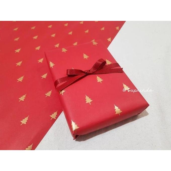 Gaslangsung- Premium Kertas Kado Foil Pohon Natal (5 Lembar)