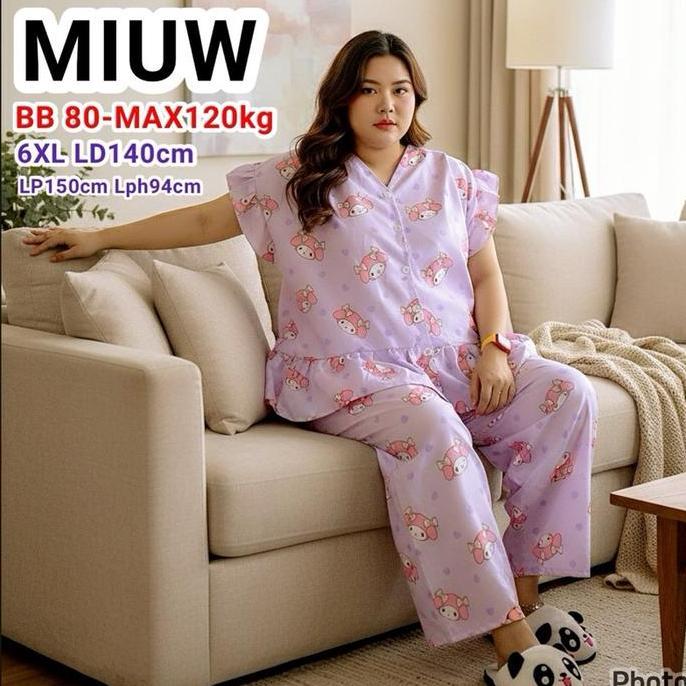 6XL CP LD140 Baju piyama MIUW setelan celana panjang JUMBO