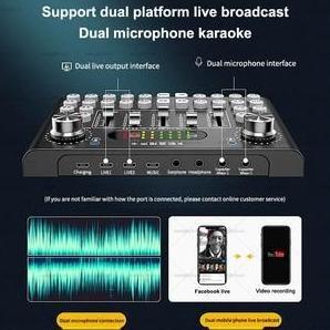 F007 Live Soundcard Bluetooth Audio Mixer Set Amplifier Live Broadcast Recording Karaoke 2 Channel