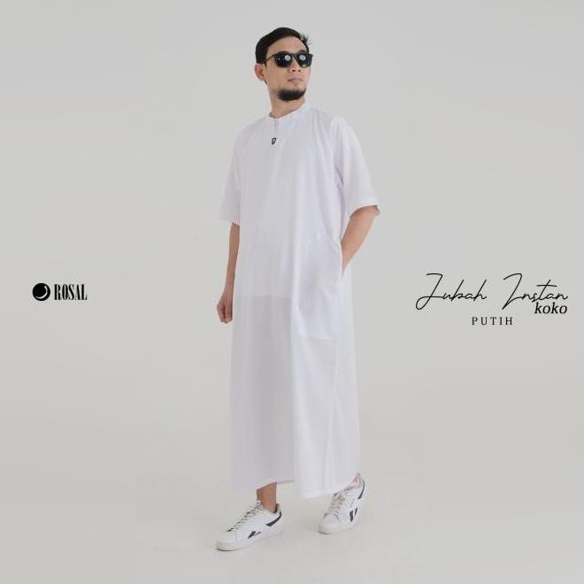 DS116 - Jubah Gamis Pria Krah Koko Rosal Gamis Instan Jubah Jumbo Ikhwan Putih