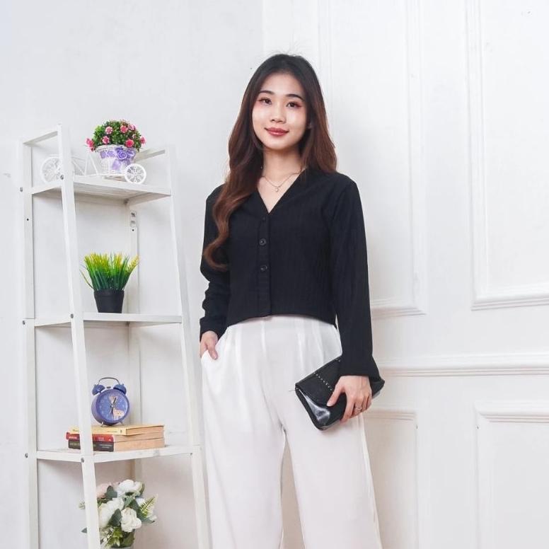 wajib punya akemi hornet knit crop cardigan wanita / outer top knitwear premium (cod)