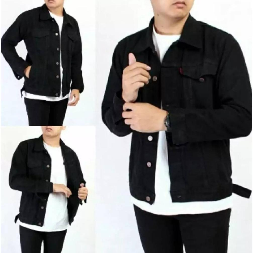 Original Jaket Jeans Denim Pria Cowok Hitam / Black