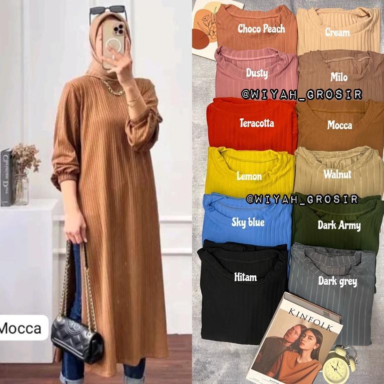 Tania Long Tunik Knit Hornet Premium/ LD 110cm/ Jumbo/ Tunik Knit Hornet / Long Tunik Premium