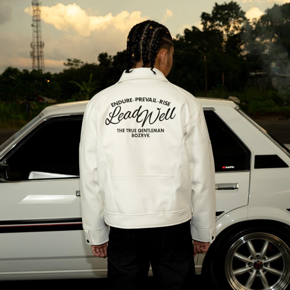 Garansi Bozrvk - Leather Jaket - Jaket Kulit Pria Boxy Cut Lead Well White Bone