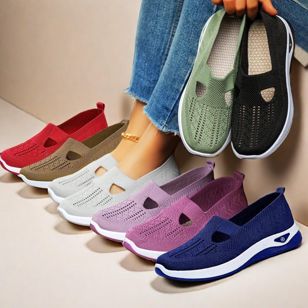 HEMAT SOLWAY [14 Warna] sepatu wanita Sepatu Flat cewek Rajut Slip On Tahan Air Berpori Sol Karet An