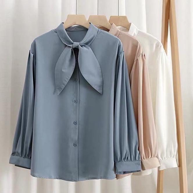 Osela Top Blouse Kemeja Korean Premium Fit L Fashion Baju Atasan Blus Long Shirt Remaja Wanita Musli