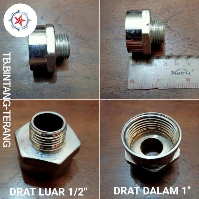 SOCK NIPPLE DRAT LUAR 1/2" X DRAT DALAM 1" INCH SAMBUNGAN PIPA BESI