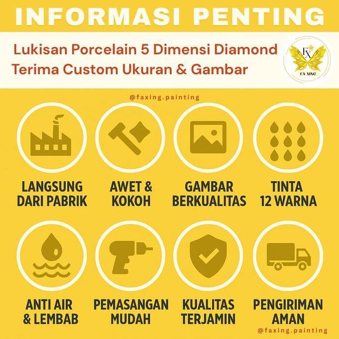 3 Set In 1 Lukisan Porcelain 5D Diamond Motif Pohon Emas Money Tree Pajangan Dinding Siap Pasang Wal