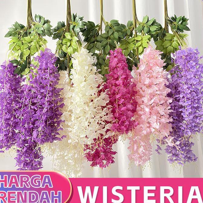 Hiasan kepala tanaman wisteria, tiga bungkus dari 32 potong tanaman wisteria buatan, cocok untuk tam