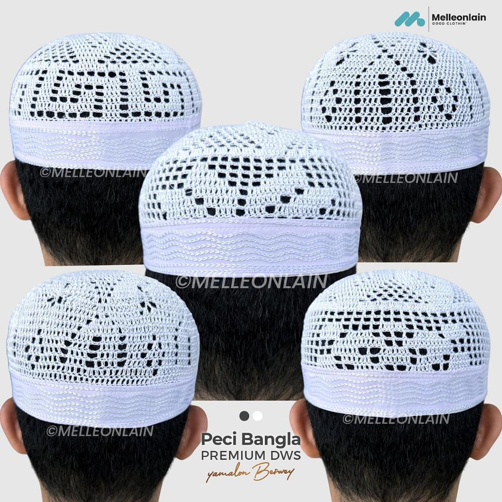 BIG SALE Peci BANGLA PREMIUM Kopiah Saudi Rajut Bangladesh Putih Songkok Arab Kain Bordir Santri