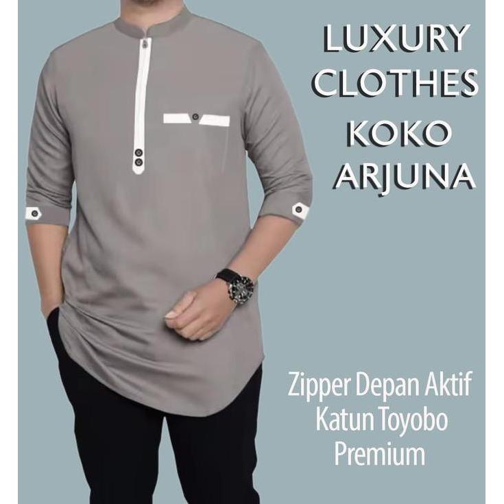 [NEW ARRIVAL] / Koko Kurta Arjuna Busana Baju Koko Pria Muslim Dewasa Jumbo Katun Toyobo Size S M L 