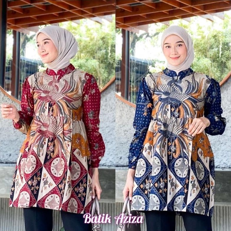 Tunik Batik Resleting Depan Lengan Karet Motif Ayam by Batik Aziza