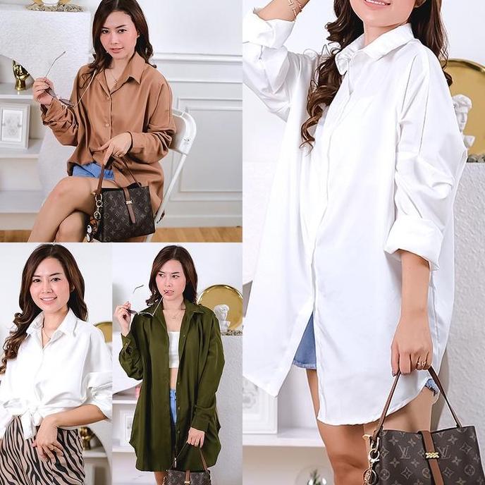 Grosir Alimama - Dexy Oversize - Kemeja Atasan Pakaian Kantor Panjang Polos Loose Shirt Ootd Wanita 