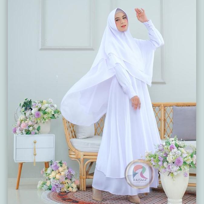 Gamis Putih Syari Set Khimar Warna Putih / Hitam / Bw / Gamis Umroh