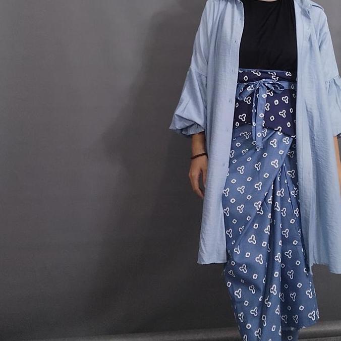 RAHAYU SET One Set Tunik Polo n Rok Lilit Jumputan dan Obi Belt Jumputan Batik Baju Balon Setelan Wa