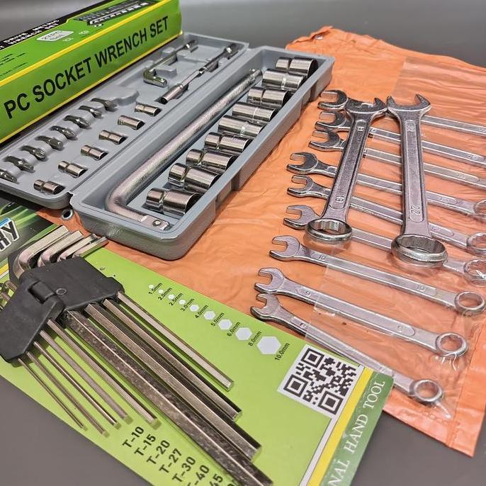 PAKET BENGKEL TEKIRO Kunci T Set 4 Pcs + Kunci Ring Pas 11 Pcs + Kunci Shock 27 Pcs - L Set 9 Pcs Pa