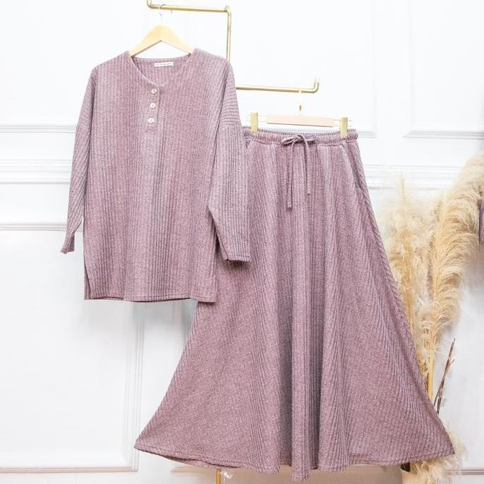 SetRok Rajut Melange Gamila Kancing - JV Hasanah Gamila Rajut Melange Set Rok Adem Jumbo