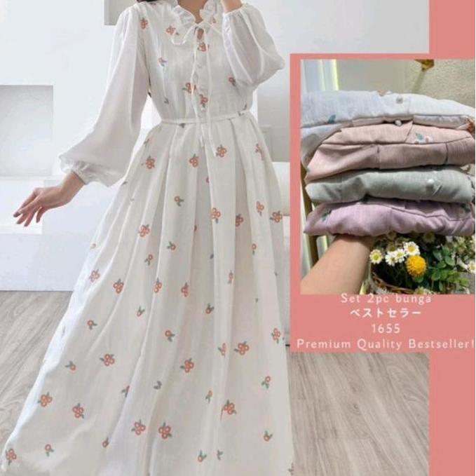 clara set dress gamis korean style inner outer gamis lebaran gamis korea gamis bunga