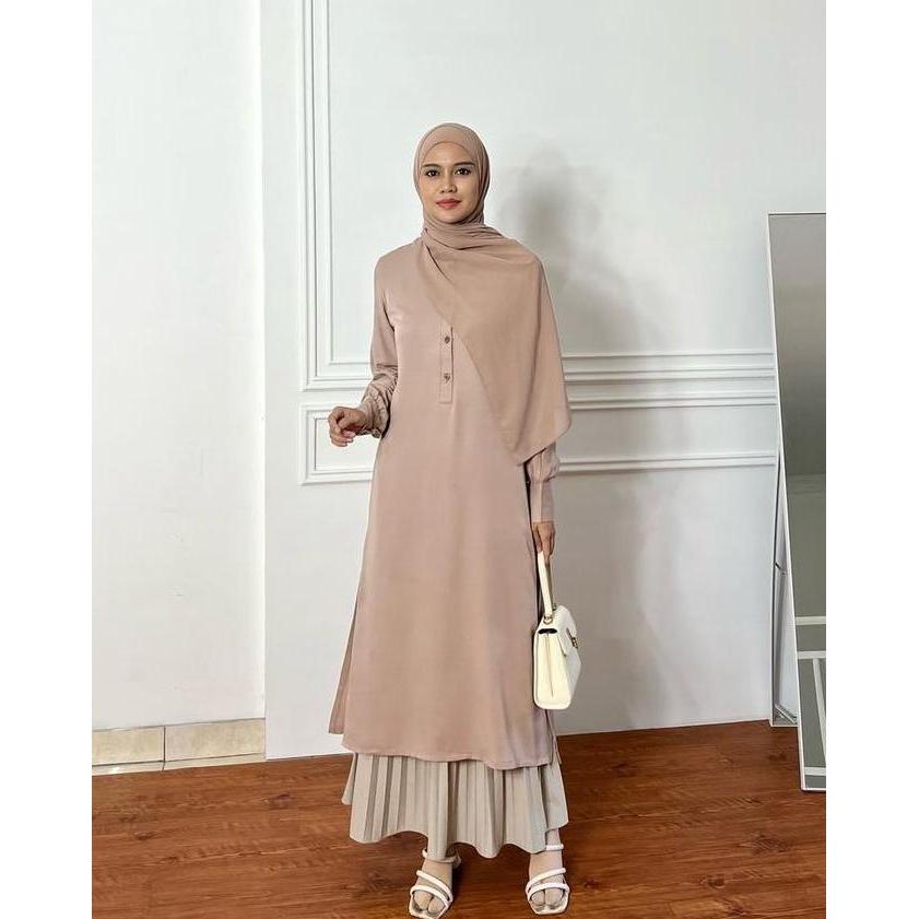 Elmiza - Inara Tunik Bahan Premium Rayon Twill Long Tunik Daily Kantor Kuliah Full Kancing Hidup