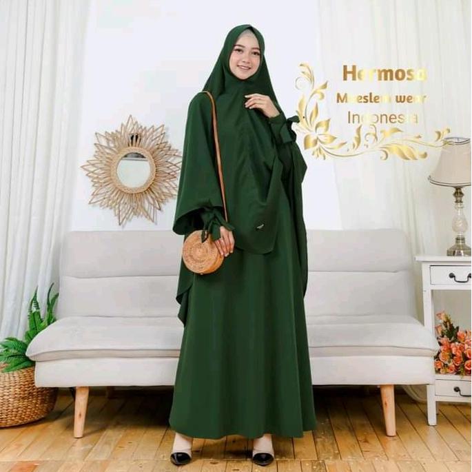 [Setelan Abaya dan Khimar wolfis jumbo Hermosa] Setelan Aabaya Hermosa Bahan wolfis warna Hijau boto