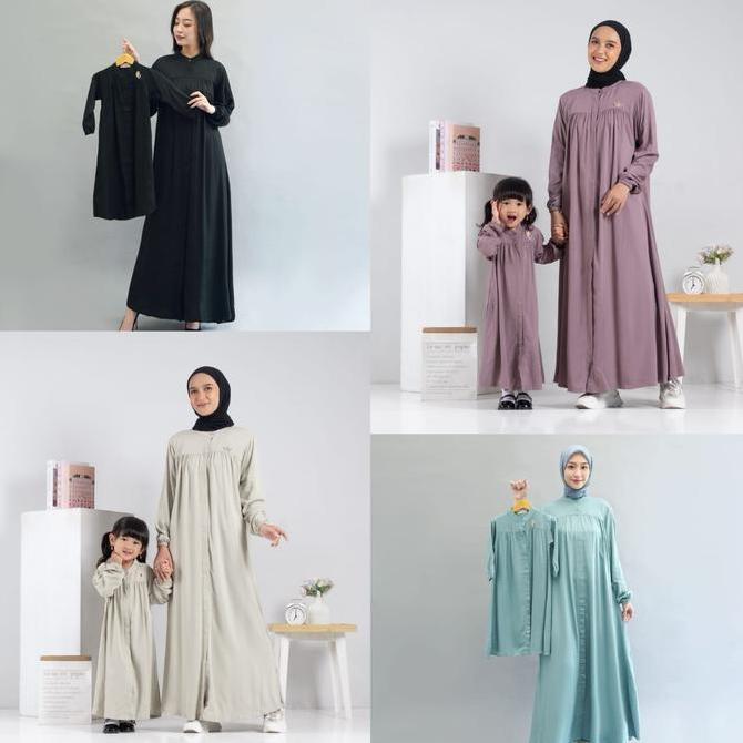 WIRIWIRI gamis couple Ibu dan anak bahan rayon twill premium Muslim Baju Keluarga Polos Syari