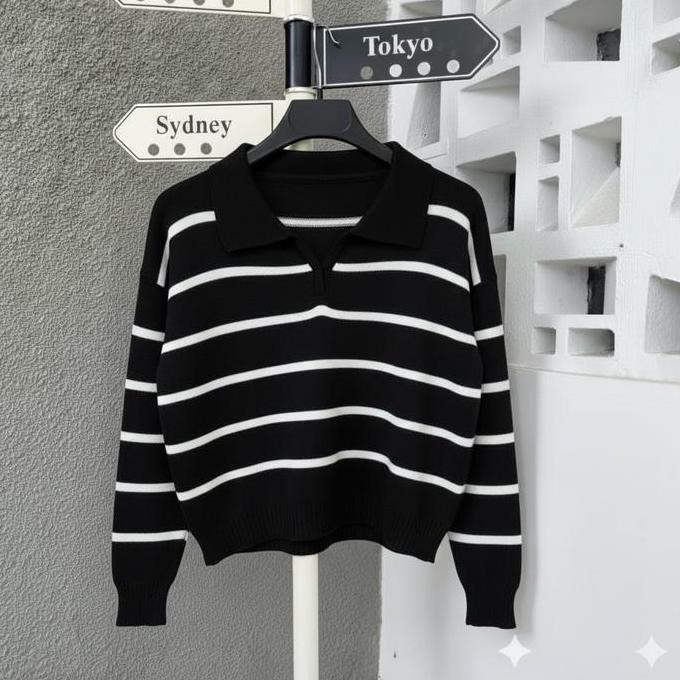 NEW ARRIVAL Sweater Garis Viral TikTok Bahan Rajut Premium, Nyaman & Super TEB