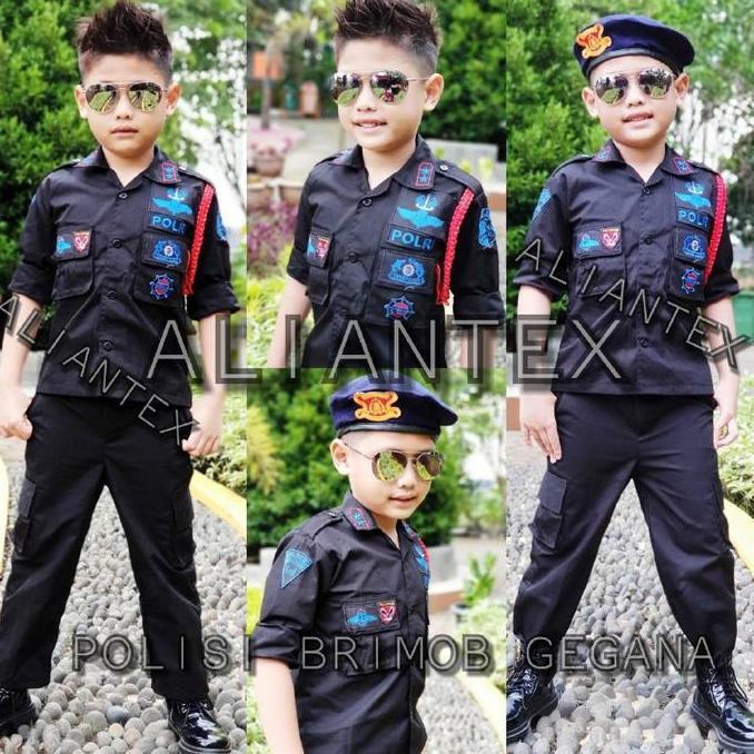 AI13 ~ AlianTEX BAJU BRIMOB HITAM POLISI ANAK KOSTUM PROFESI UNISEX SIZE S-XXXXL DENGAN TALIKUR PELO