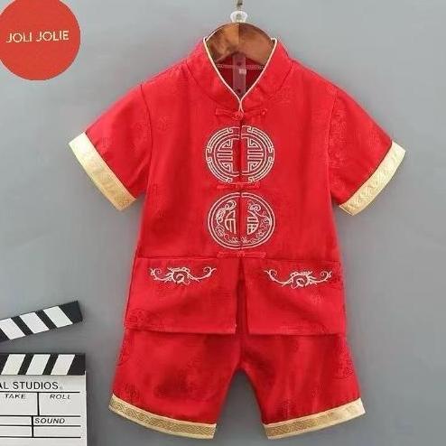 Diskont Boy Qibao Setelan 2Pcs Jibao Gold/Red Baju Imlek Anak Cowok Motif Naga