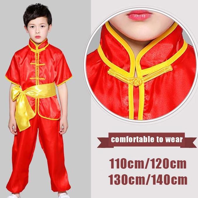 Tahan Lama Baju Kungfu Anak Lengan Pendek Kostum Kungfu Anak / Kostum Baju Wushu Cina China / Kostum