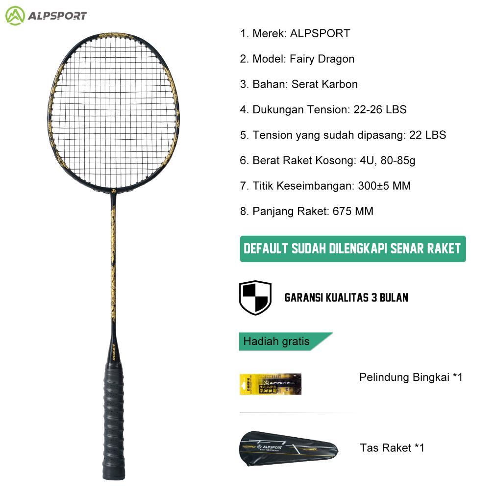 HOT DEALS ALPSPORT SL Dragon Teknik Patung Relief Raket Emas Hitam Dirangkai 4U 26LBS Raket BuluTang