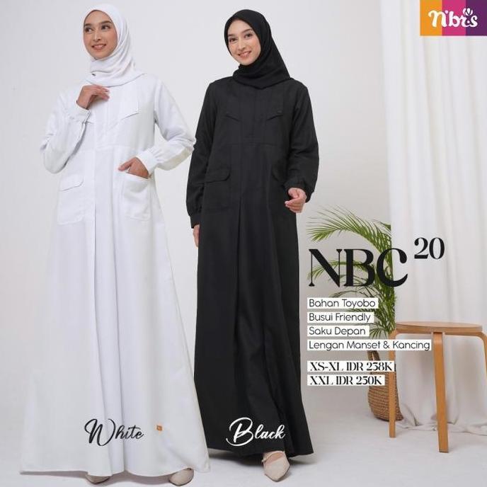 Gamis Nibras Warna Hitam Polos NBC 20 Bahan Katun Toyobo Busui Branded