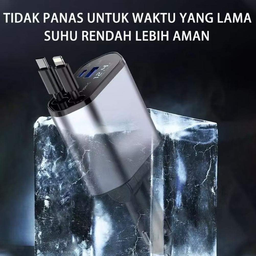NEW 4in1 Retractable Car Charger Colokan Mobil IOS Type-C Charger Mobil Fast Charging Case Hp Di Mob