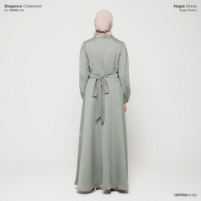 HAYNA Hagia Dress (Sage Green) - Dress Kondangan Daily Dress Busui Friendly Gamis Wanita Muslim