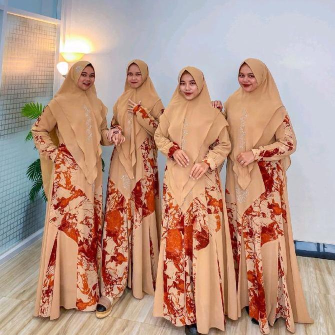 M ~ Gamis Set Khimar Bahan Ceruty Babydoll bunga Syari Muslim Kombinasi Motif Printing Layer Manset