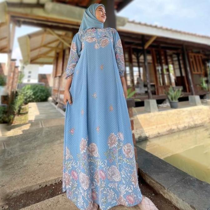Gamis Fimela | Dress Fimela Babydoll printing set Hijab segi4   Muslim Simple Mewah
