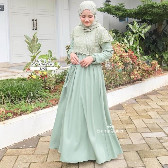 Emmaqueen Nadela Dress Brukat Gamis Kondangan Muslim Syari Panjang