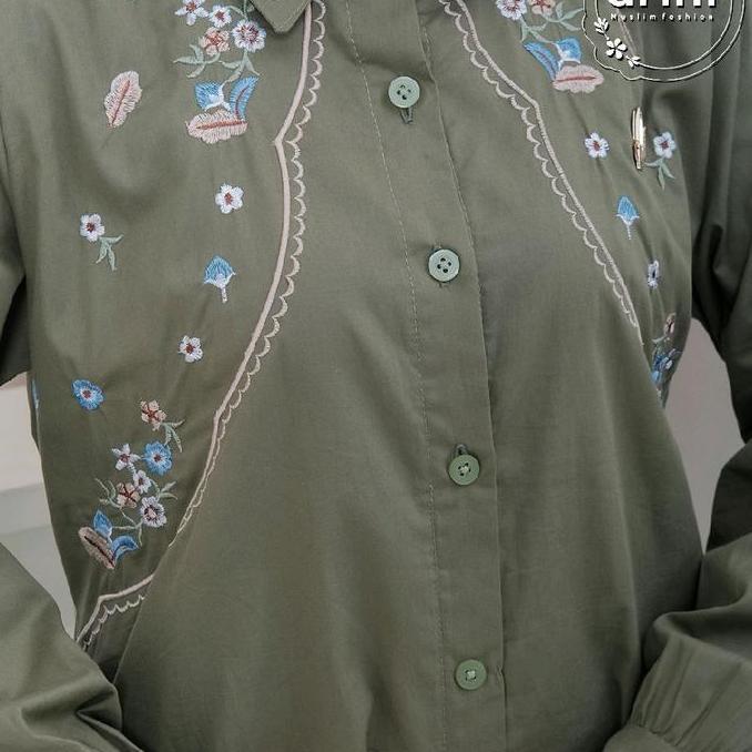 Midi Dress Bordir Poplin Import  Gamis Wanita