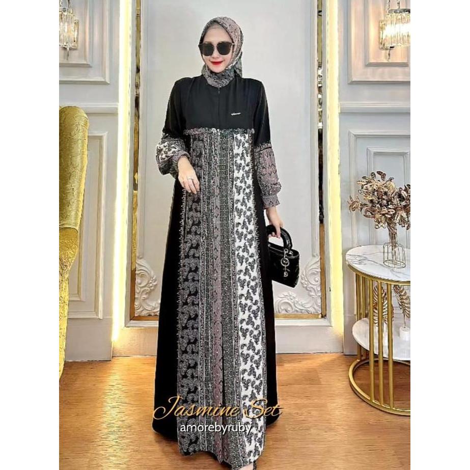 Jasmine Dress Muslim Motif Cantik Etnik Gamis Set Hijab Amore By Ruby